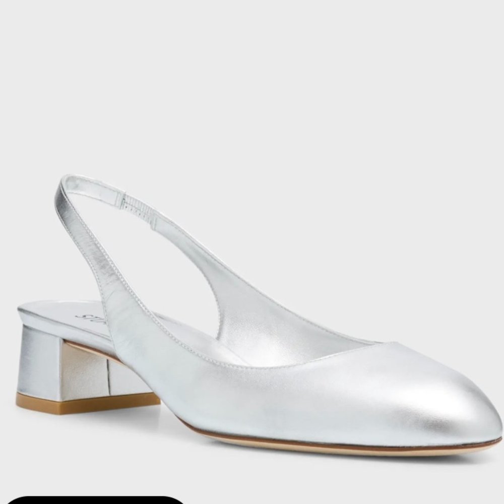 Stuart Weitzman Vivienne Silver Metallic Slingback Pump, New in Box